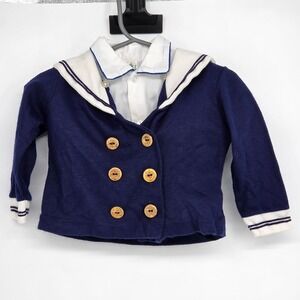 Vintage Cuties By Judy Baby Infant 6/9 Months Sailor Jacket Top Baby Blue White